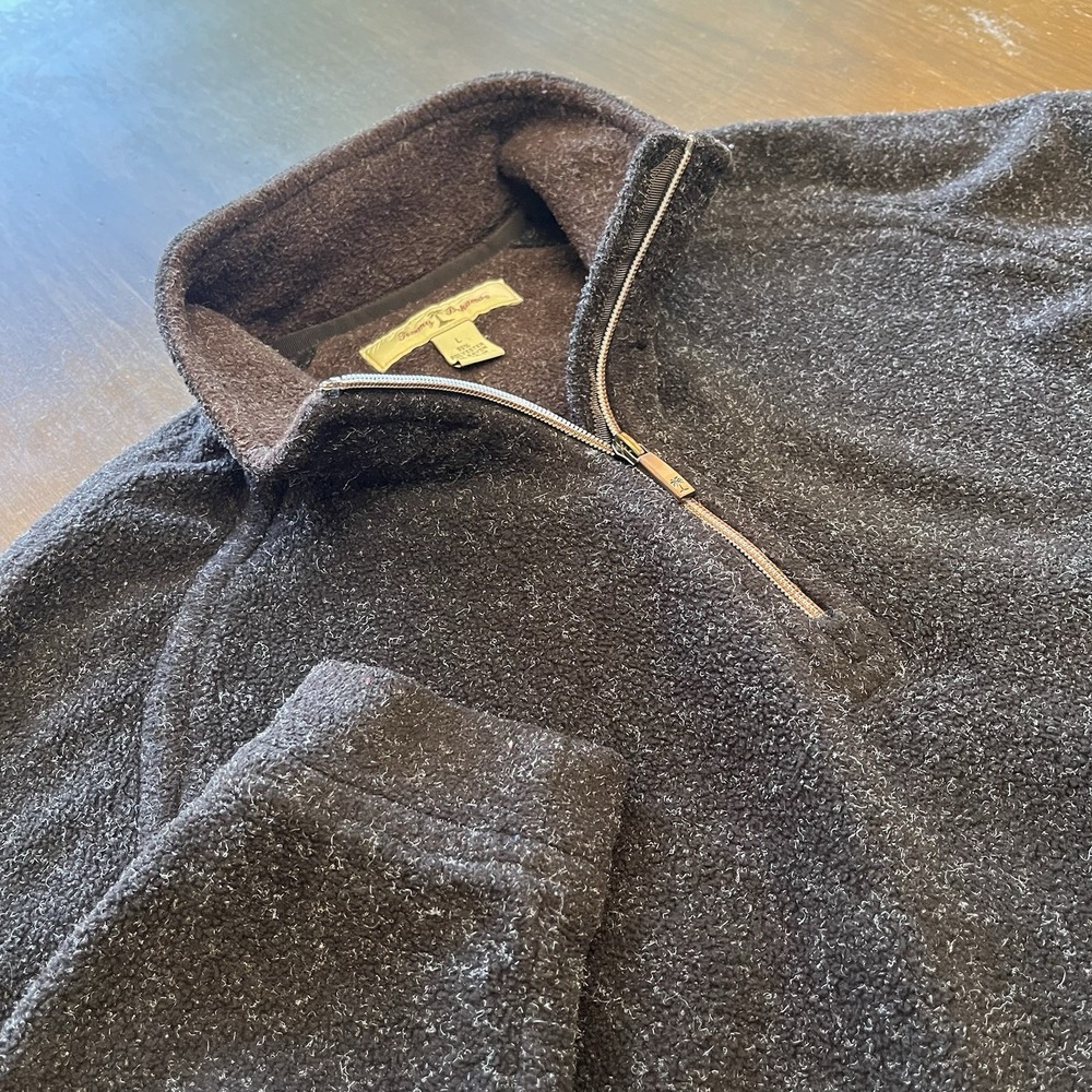 Tommy Bahama Pullover Mens Large Black Fleece Quarter Zip Soft Thermal Insulated